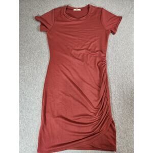 AXIS Rust Ruched Side Bodycon Dress Medium Short Sleeve Stretch‎ Made USA